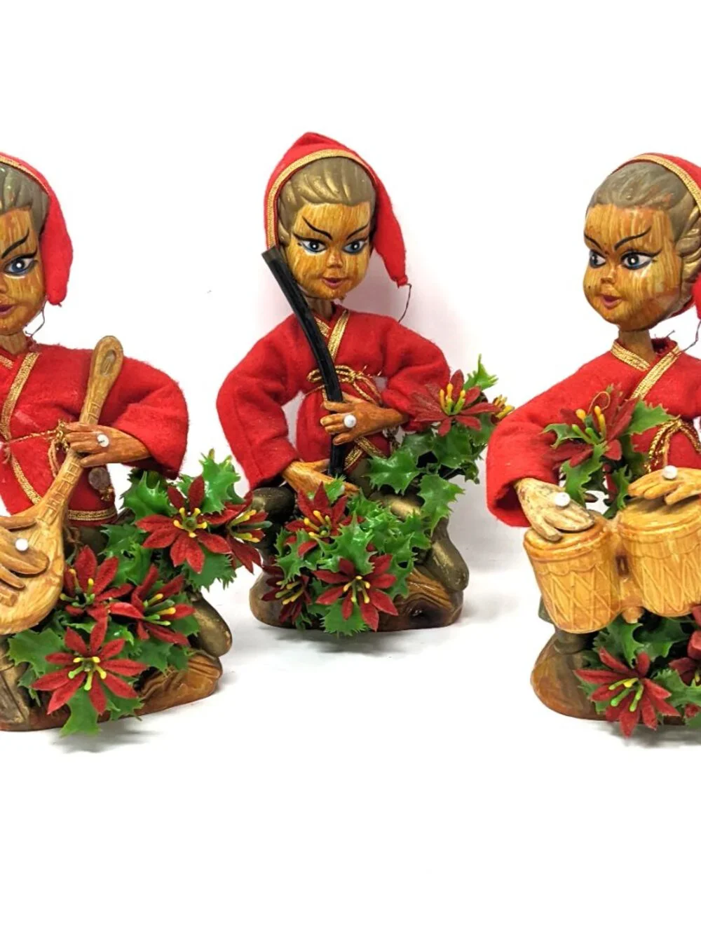 Tilso Set 3 Pixie Elves VTG 60s Asian Christmas Figurine Musicians Hong Kong 7